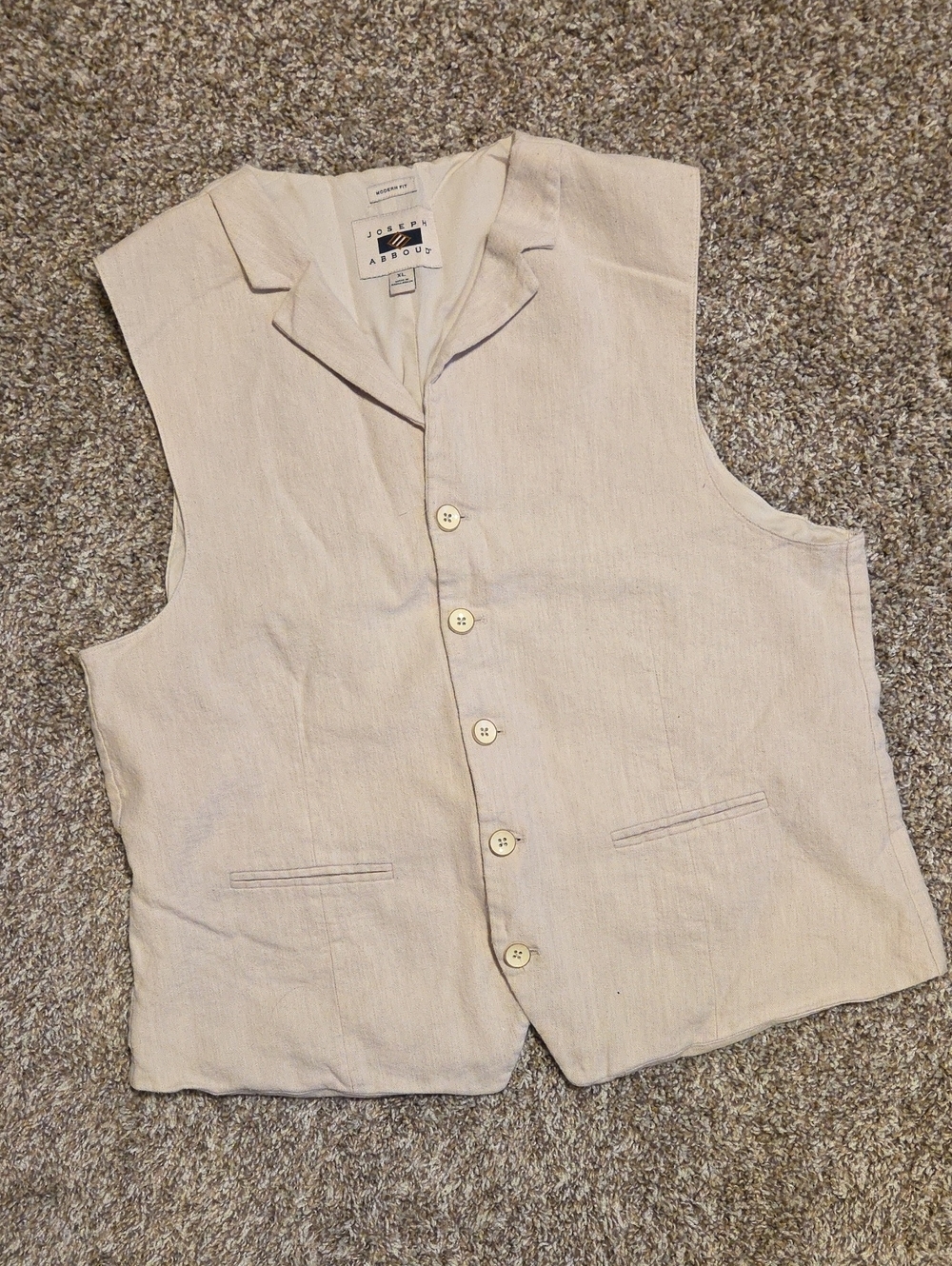 JOSEPH ABBOUD Cream Linen-Blend Button Front Vest